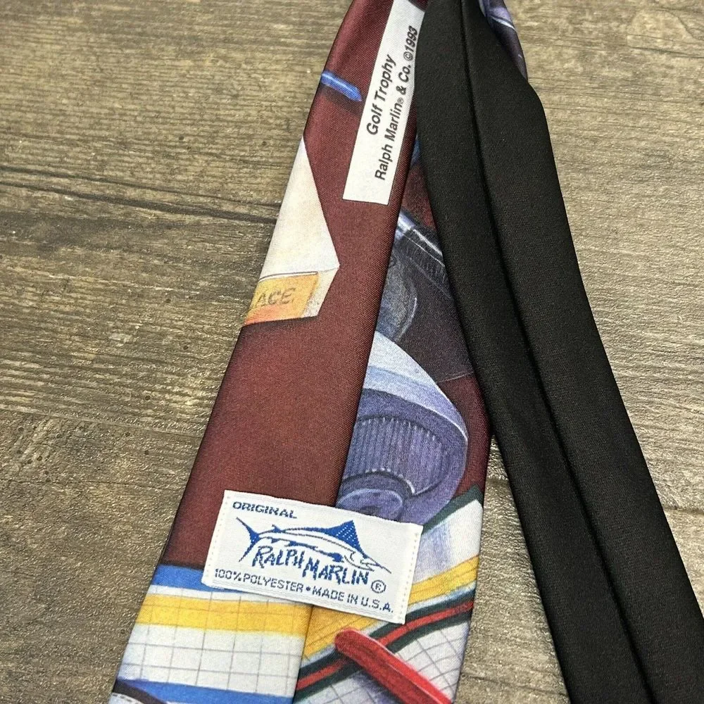 Vintage RALPH MARLIN Men's 100% Polyester Golf‎ Necktie Tie Made In USA